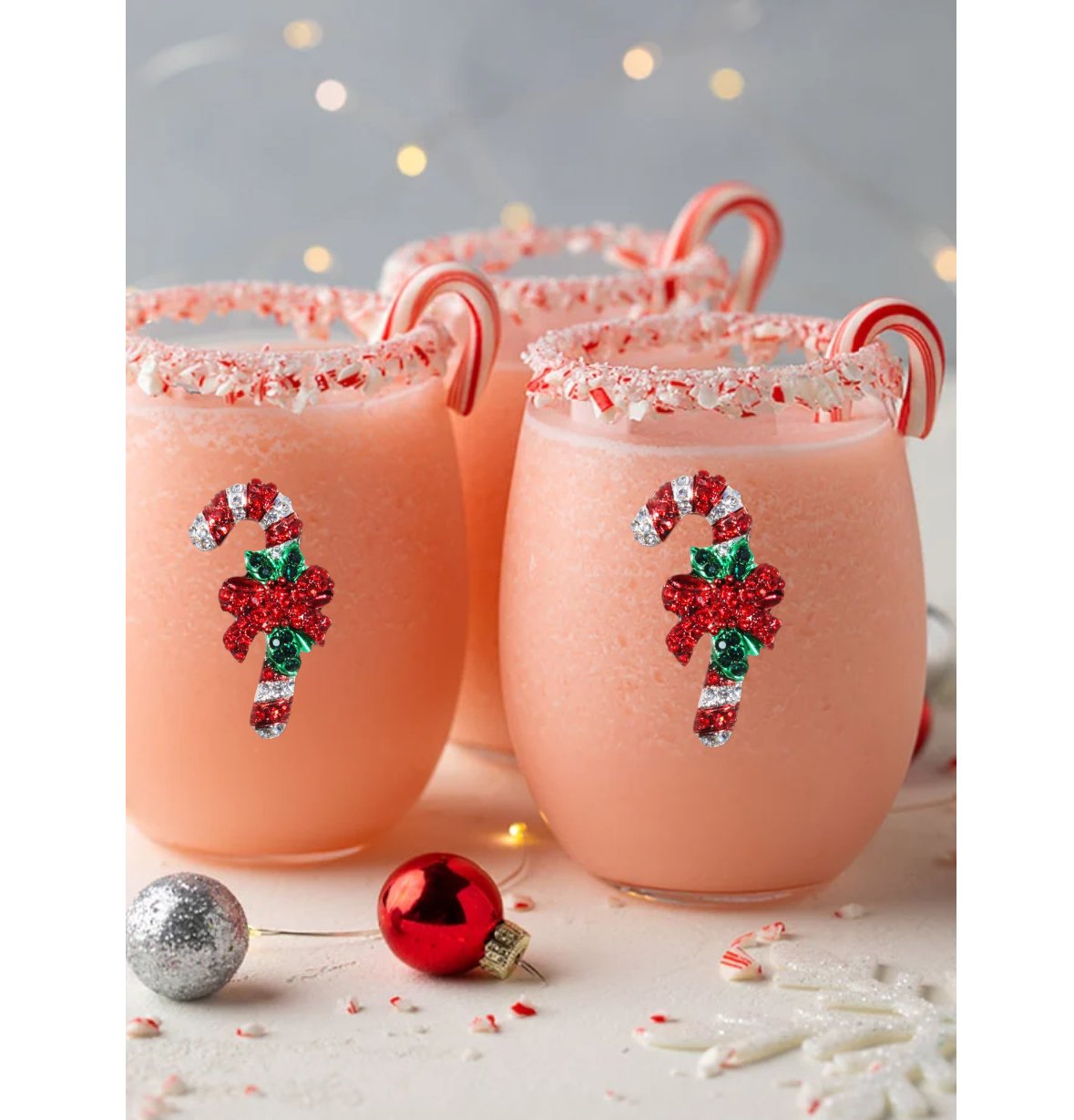 Candy Cane Christmas Holiday Jeweled Stemless Wine Glass - HER Home Design Boutique